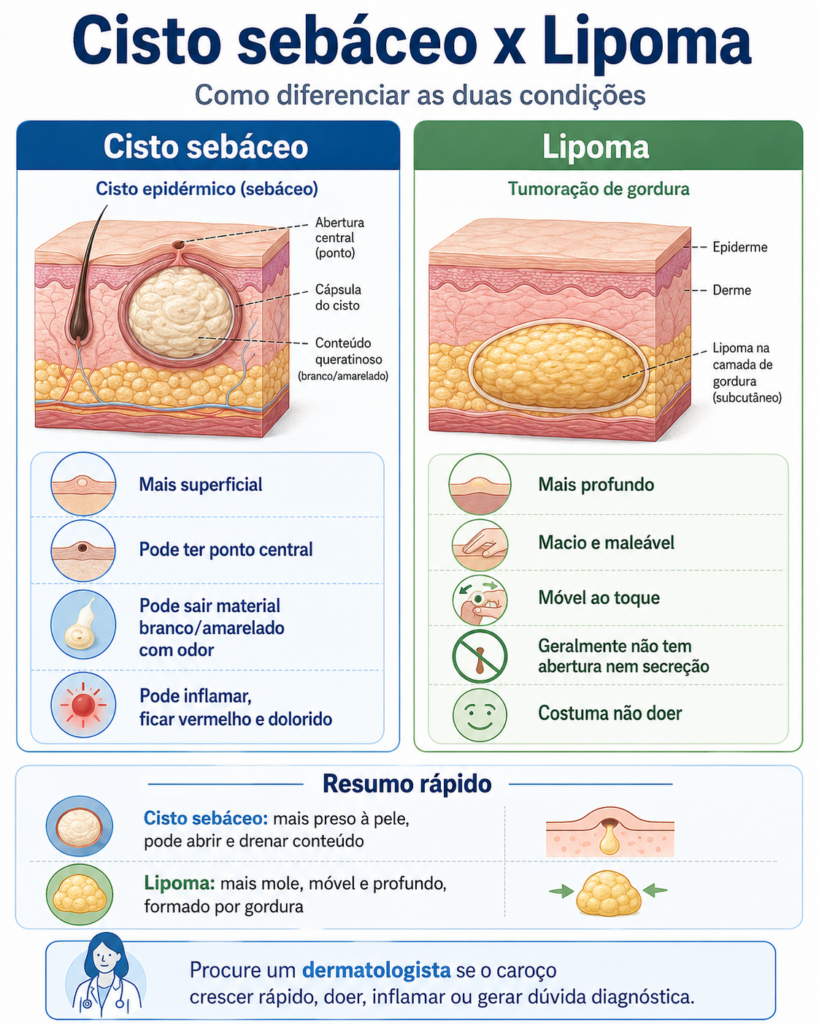 infografico das diferencas entre cistos e lipomas